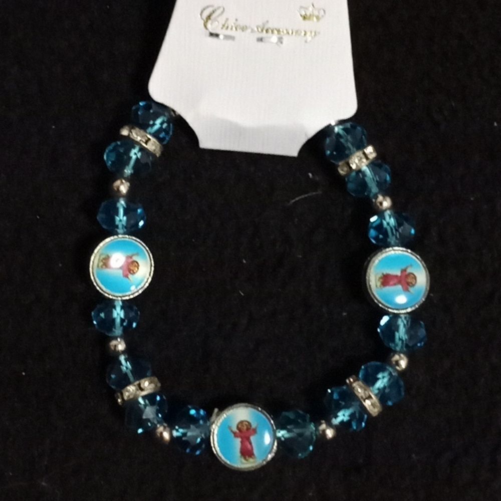 Chloe Accessory Blue Silver Beaded Baby Jesus Bracelet 8$